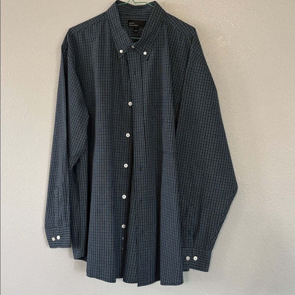 Men’s Blue and Green Marc Edwards Long Sleeve Button Down Shirt Size XL